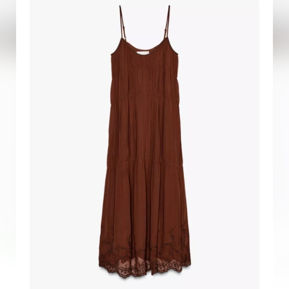 Zara Zw Collection Embroidered Boho Casual Long Dress